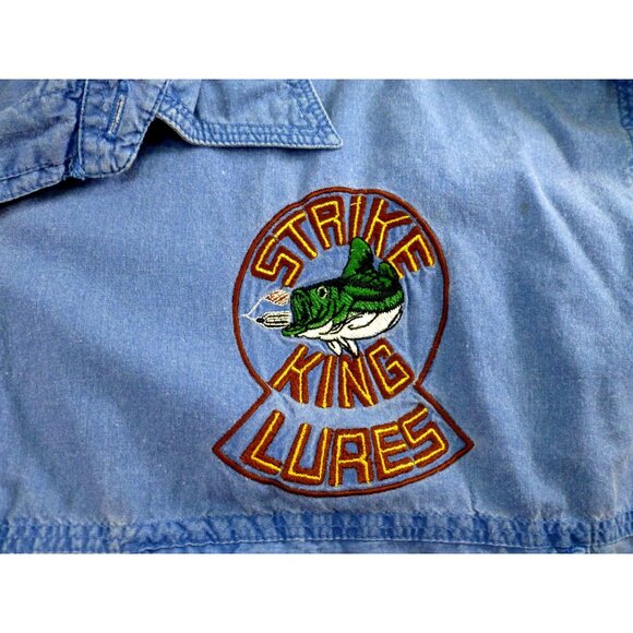 Bimini Bay Outfitters Ltd Blue Fishing Shirt L Strike King Lures & B.A.S.S. Patc - Picture 3 of 16